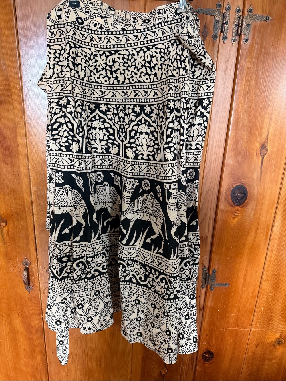 Boho Black & Cream Elephant Print Wrap Skirt